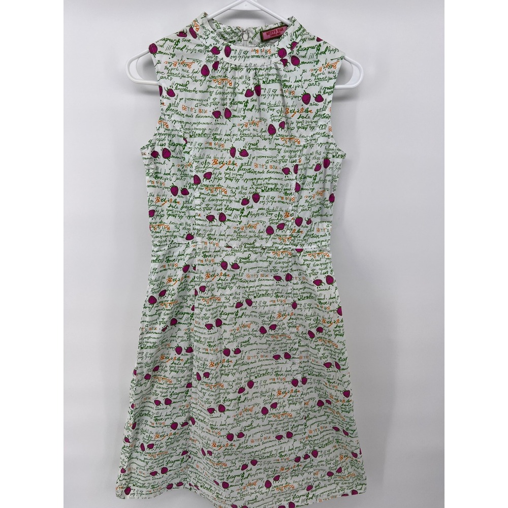 Vintage Y2K Betty's Blue Shinji Abe Sleeveless Mini Dress Strawberry Print Small
